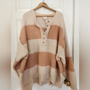 Fantastic Fawn Pullover Striped Sweater Size Large Chunky Oversized